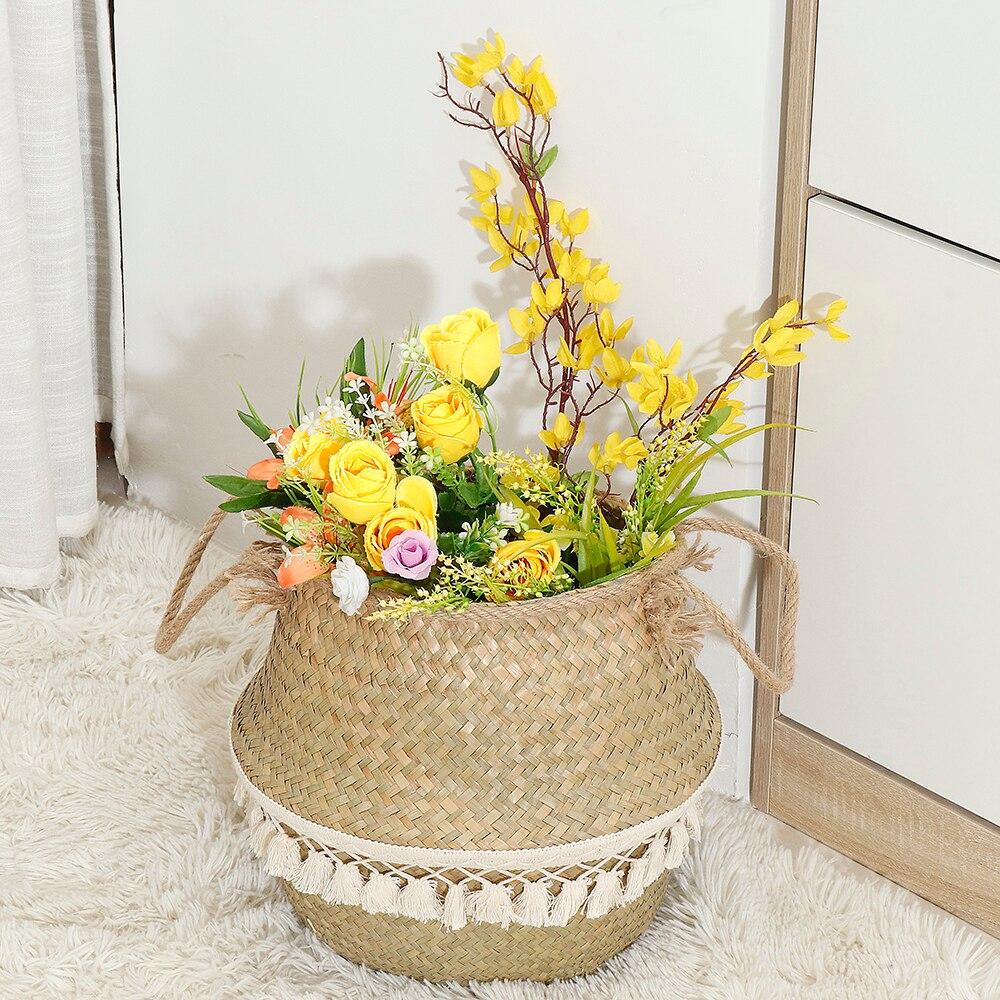 Panier  jonc Boheme Pompons
