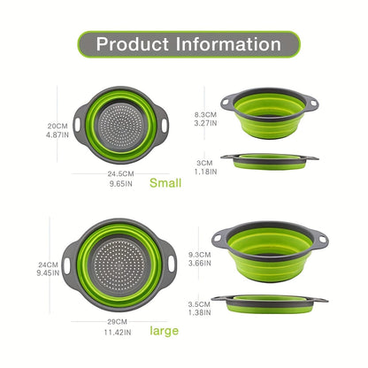 Panier de Drainage Pliable en Silicone pour Camping et Cuisine - 2 pièces