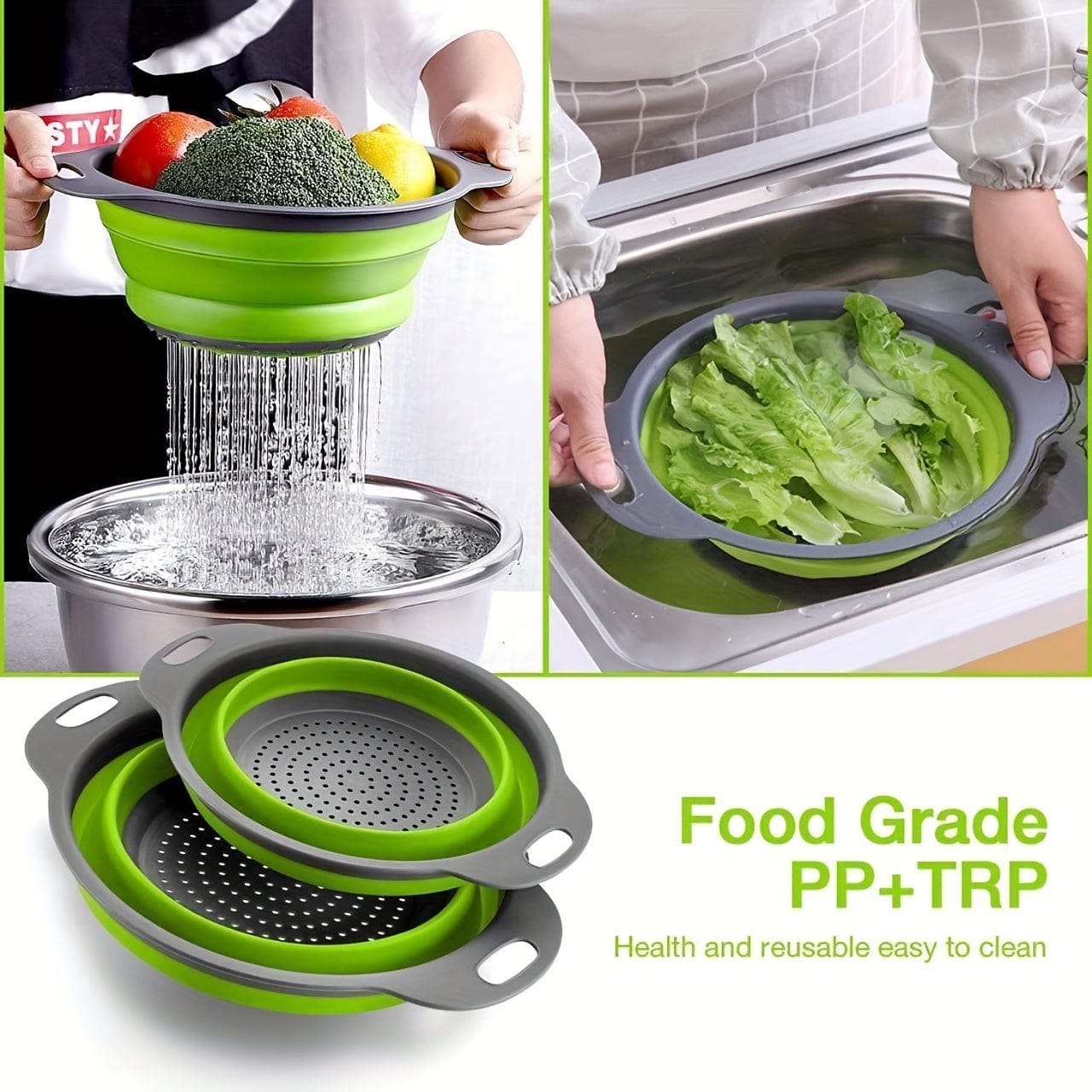 Panier de Drainage Pliable en Silicone pour Camping et Cuisine - 2 pièces