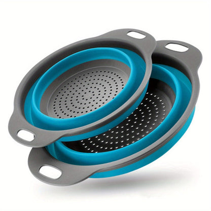 Panier de Drainage Pliable en Silicone pour Camping et Cuisine - 2 pièces Blue