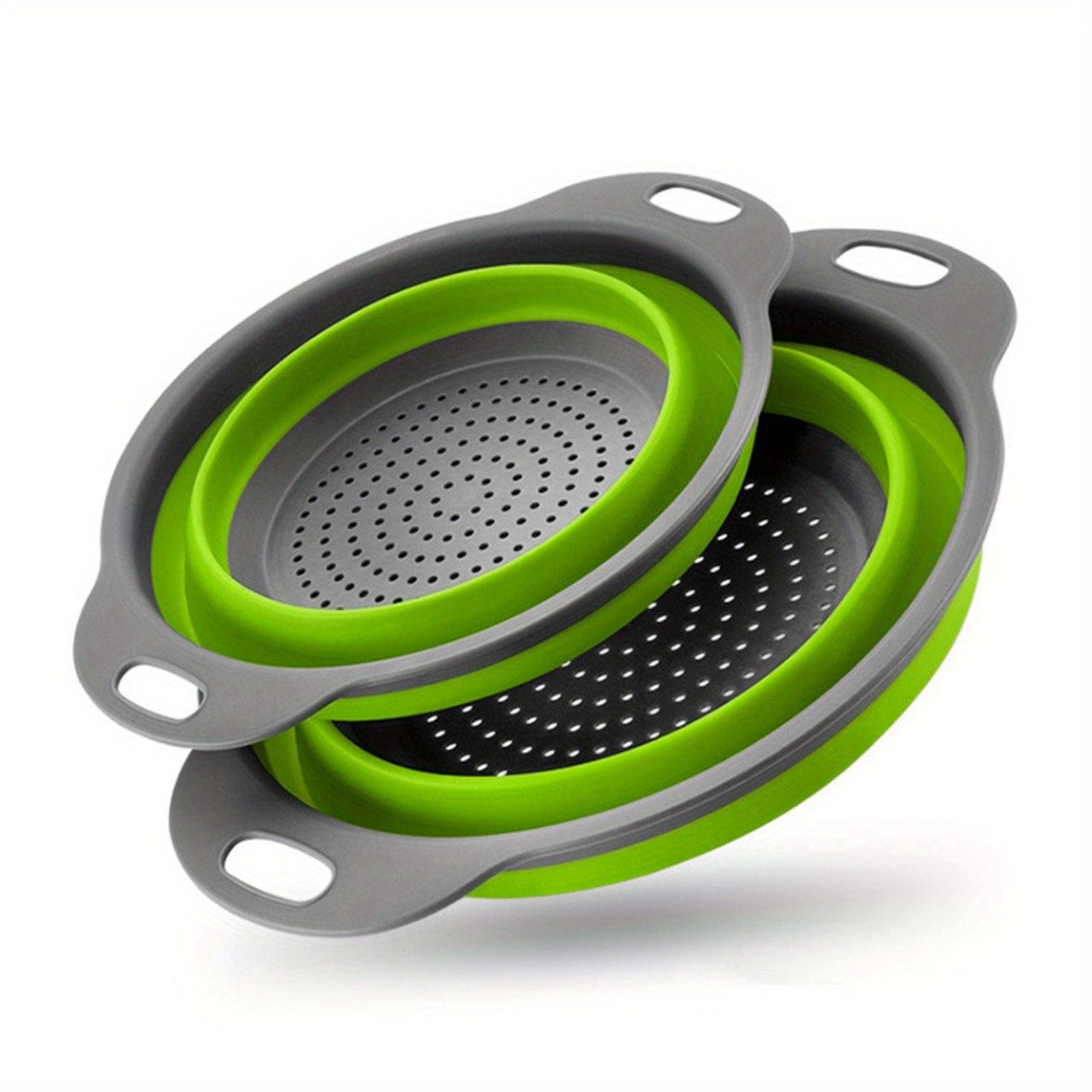 Panier de Drainage Pliable en Silicone pour Camping et Cuisine - 2 pièces Green
