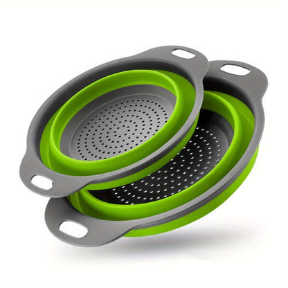 Panier de Drainage Pliable en Silicone pour Camping et Cuisine - 2 pièces Green