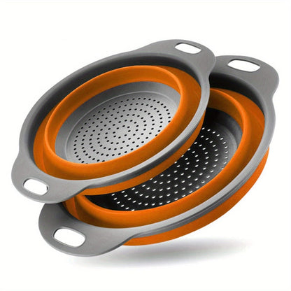 Panier de Drainage Pliable en Silicone pour Camping et Cuisine - 2 pièces Orange