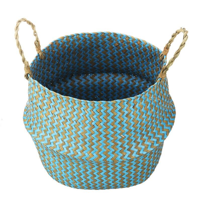 Panier de Rangement en Jonc de Mer Turquoise
