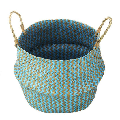 Panier de Rangement en Jonc de Mer Turquoise