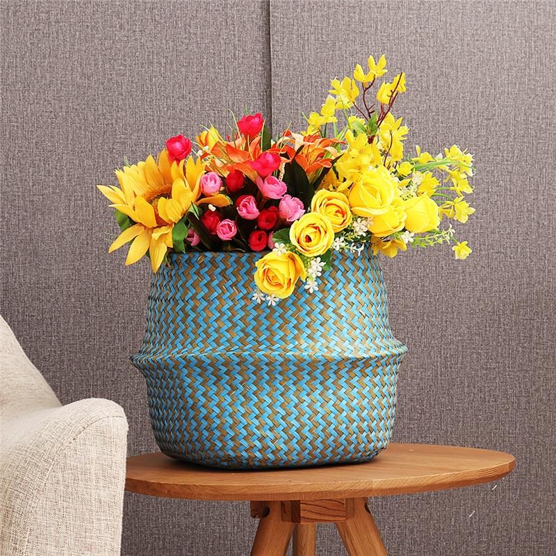 Panier de Rangement en Jonc de Mer Turquoise
