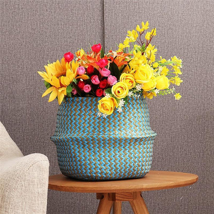 Panier de Rangement en Jonc de Mer Turquoise