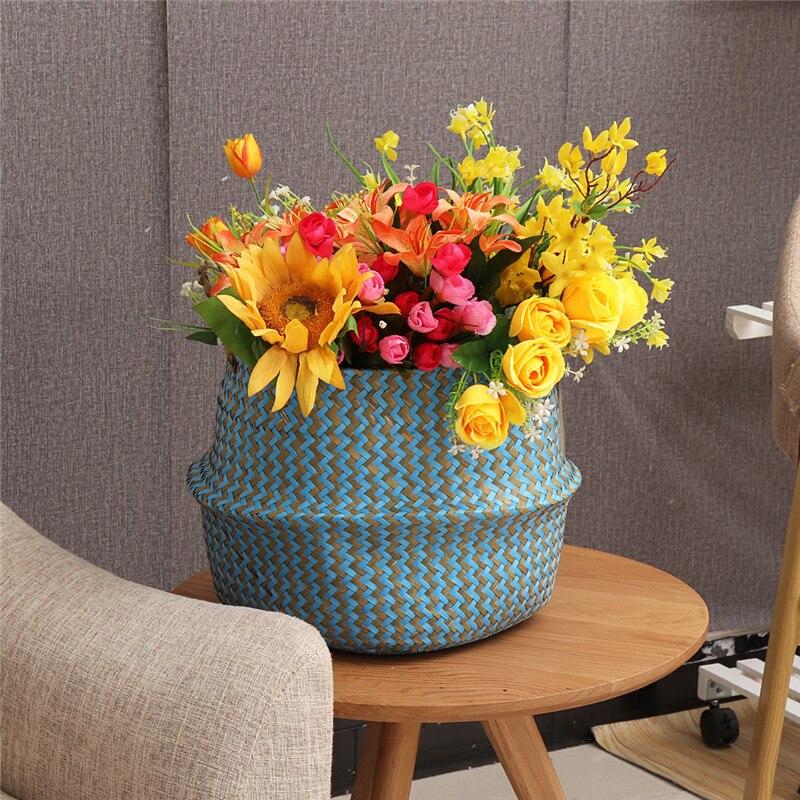 Panier de Rangement en Jonc de Mer Turquoise