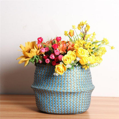 Panier de Rangement en Jonc de Mer Turquoise