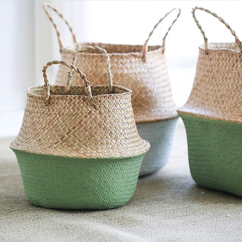 Panier de Rangement Jonc de Mer Vert
