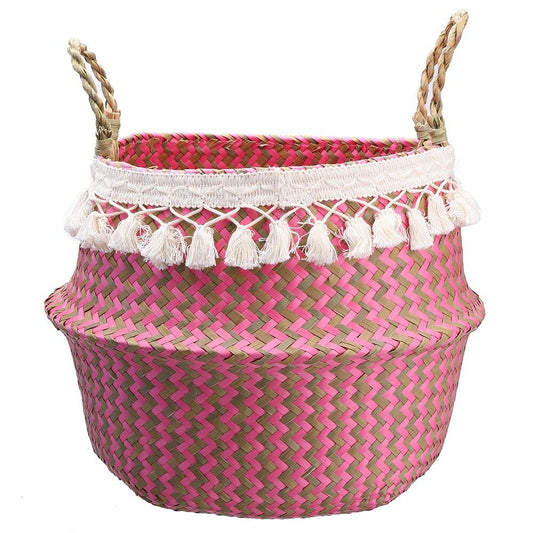 Panier en Jonc de Mer Rose bohème