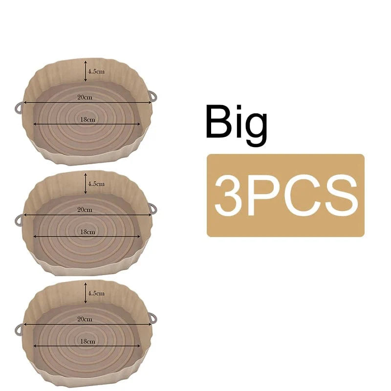 Panier en silicone réutilisable pour friteuse sans huile - Lot de 3 - Eco-Friendly Brown-Big-3PCS