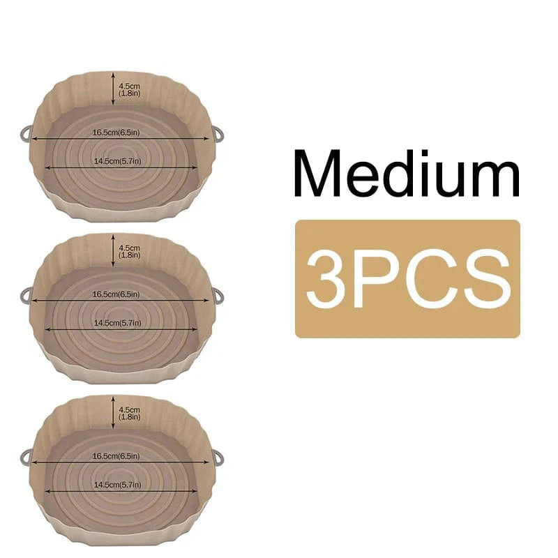 Panier en silicone réutilisable pour friteuse sans huile - Lot de 3 - Eco-Friendly Brown-Medium-3PCS