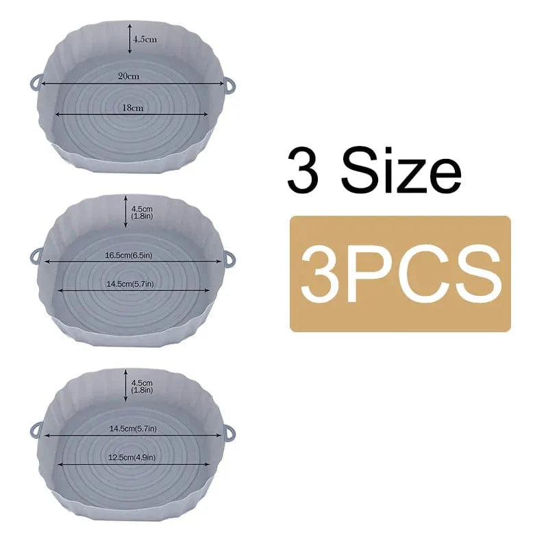 Panier en silicone réutilisable pour friteuse sans huile - Lot de 3 - Eco-Friendly Gray-3Size