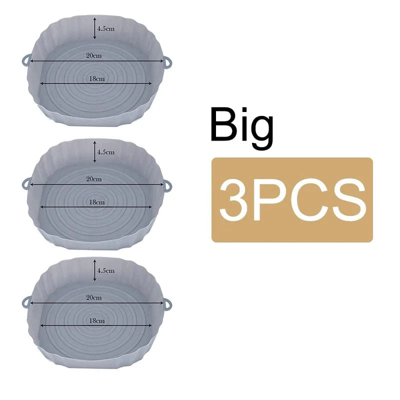 Panier en silicone réutilisable pour friteuse sans huile - Lot de 3 - Eco-Friendly Gray-Big-3PCS