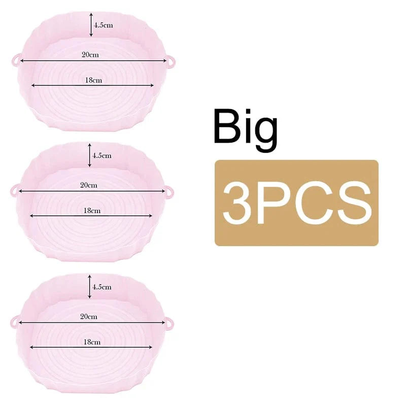 Panier en silicone réutilisable pour friteuse sans huile - Lot de 3 - Eco-Friendly Pink-Big-3PCS