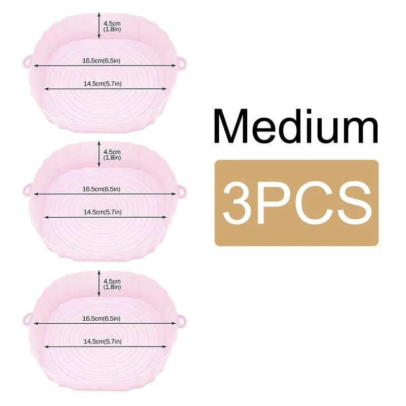 Panier en silicone réutilisable pour friteuse sans huile - Lot de 3 - Eco-Friendly Pink-Medium-3PCS