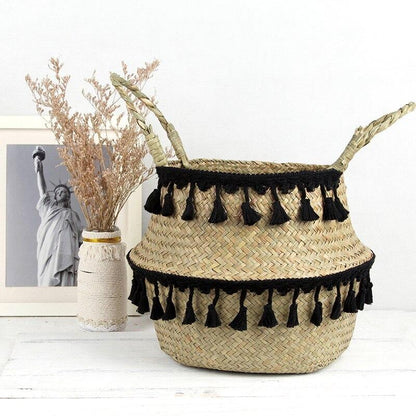 Panier Retractable Jonc de Mer pompons noirs