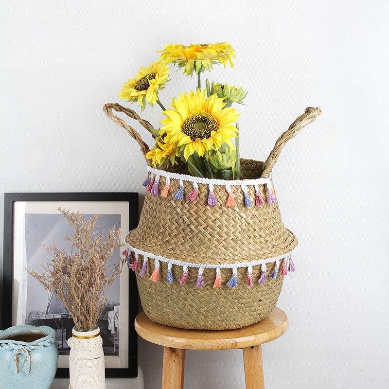 Panier Retractable Jonc de Mer pompons pastels