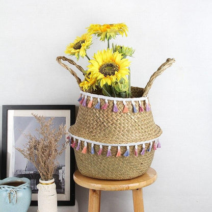 Panier Retractable Jonc de Mer pompons pastels