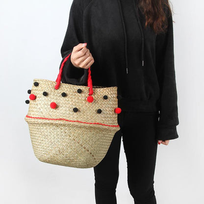 Panier Rond avec Pompons Rouge et Noir