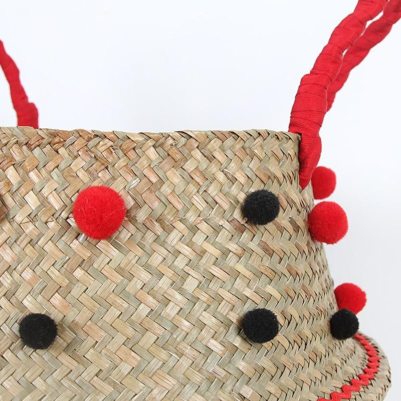 Panier Rond avec Pompons Rouge et Noir