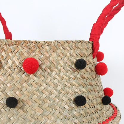 Panier Rond avec Pompons Rouge et Noir