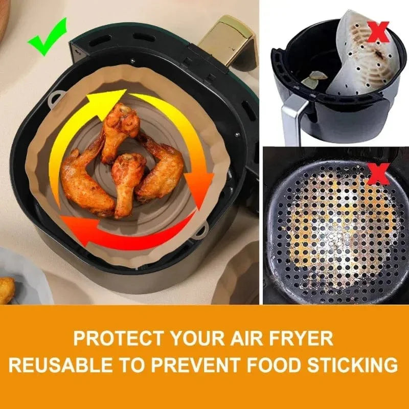 Panier silicone pour Air Fryer réutilisable - Accessoire pour four, pizza, poulet frit - Noir/bleu - Taille ajustable
