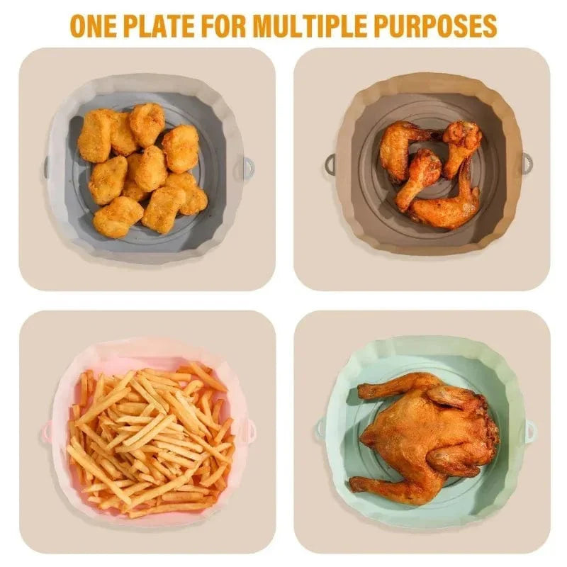 Panier silicone pour Air Fryer réutilisable - Accessoire pour four, pizza, poulet frit - Noir/bleu - Taille ajustable