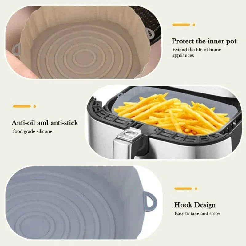 Panier silicone pour Air Fryer réutilisable - Accessoire pour four, pizza, poulet frit - Noir/bleu - Taille ajustable