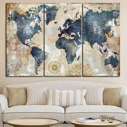 Tableau Décoratif Mural de Trois Pièces au Design de Carte du Monde