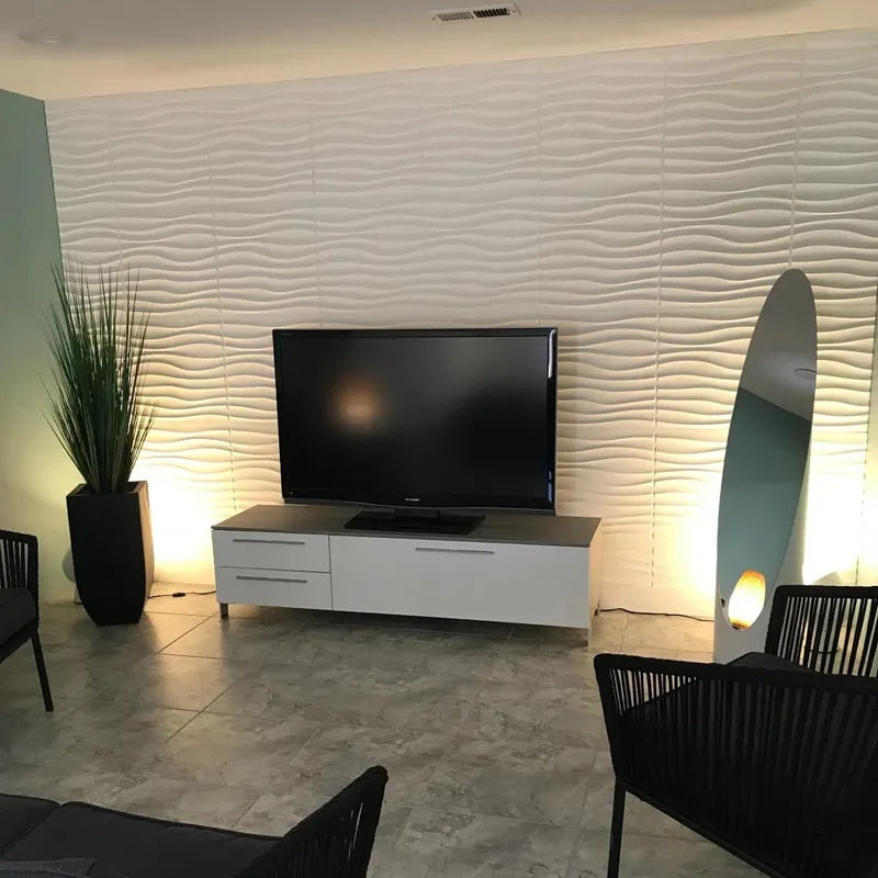 Panneau Mural 3D Blanc à Motif de Vagues Lot de 12pcs 30 x 30 cm