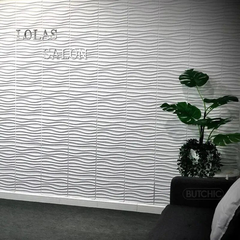 Panneau Mural 3D Blanc à Motif de Vagues Lot de 12pcs 30 x 30 cm