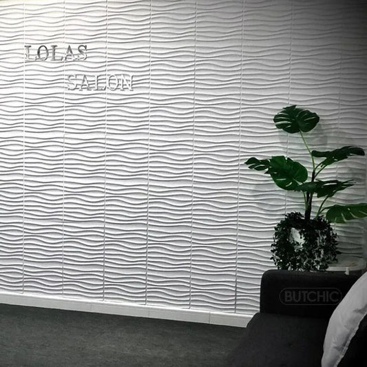 Panneau Mural 3D Blanc à Motif de Vagues Lot de 12pcs 30 x 30 cm
