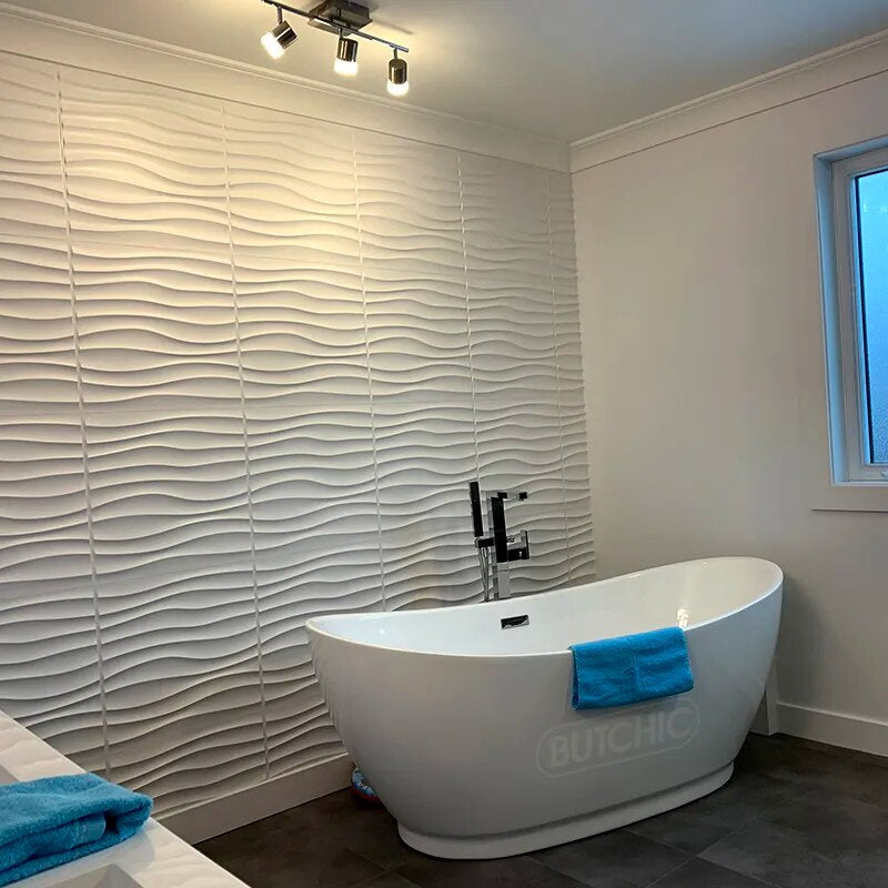 Panneau Mural 3D Blanc à Motif de Vagues Lot de 12pcs 30 x 30 cm