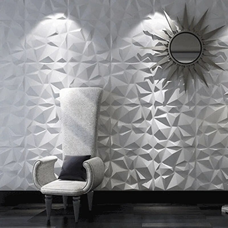 Panneau Mural 3D Blanc avec Reliefs Triangulaires  Lot de 12pcs 30 x 30 cm