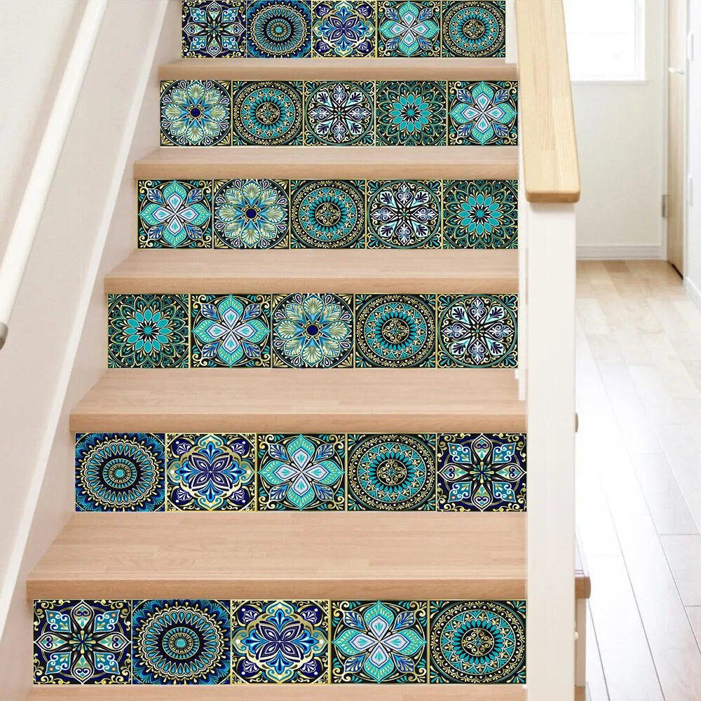 Panneau Mural avec Motifs Mandala Bleus Lot de 10 pcs 10 x 10 cm