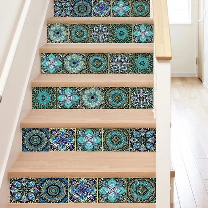 Panneau Mural avec Motifs Mandala Bleus Lot de 10 pcs 10 x 10 cm