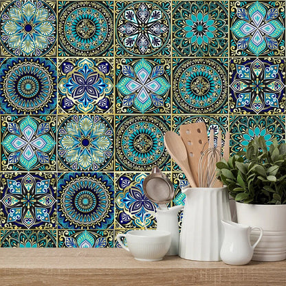 Panneau Mural avec Motifs Mandala Bleus Lot de 10 pcs 10 x 10 cm