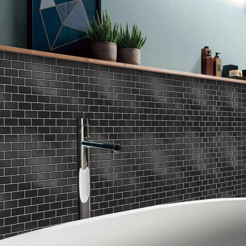 Panneau Mural Salle de Bain Style Carrelage Noir Lot de 10 pcs 10 x 10 cm