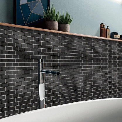 Panneau Mural Salle de Bain Style Carrelage Noir Lot de 10 pcs 10 x 10 cm