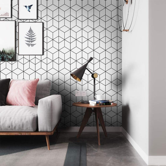 Papier Peint Scandinave Géométrique Noir et Blanc - 5mx45cm