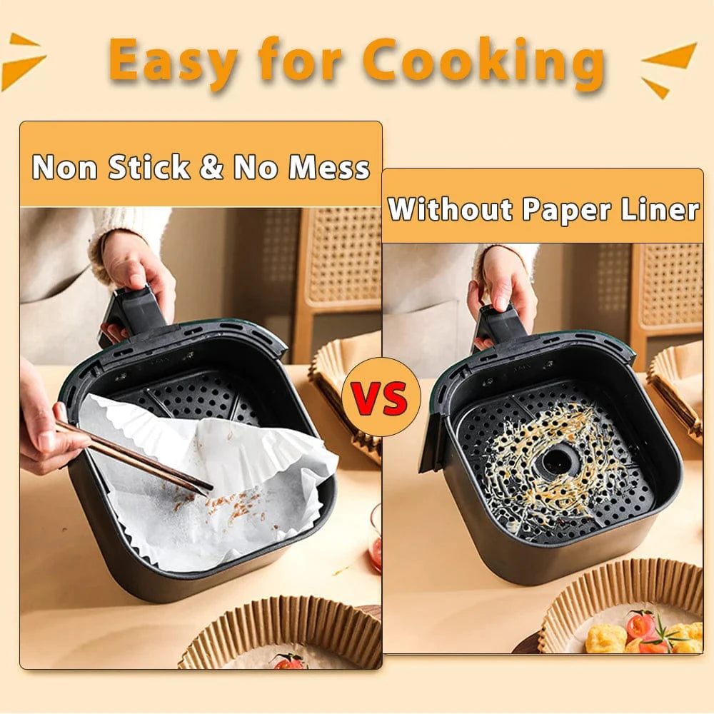 Papiers Cuisson Air Fryer, 100/50 Pièces, 16cm, Ronds, Blancs/Brun : Accessoires Cuisine Ecofriendly