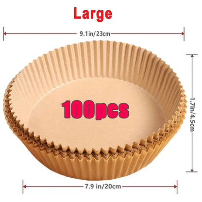 Papiers Cuisson Air Fryer, 100/50 Pièces, 16cm, Ronds, Blancs/Brun : Accessoires Cuisine Ecofriendly Brown 100Pcs-20cm