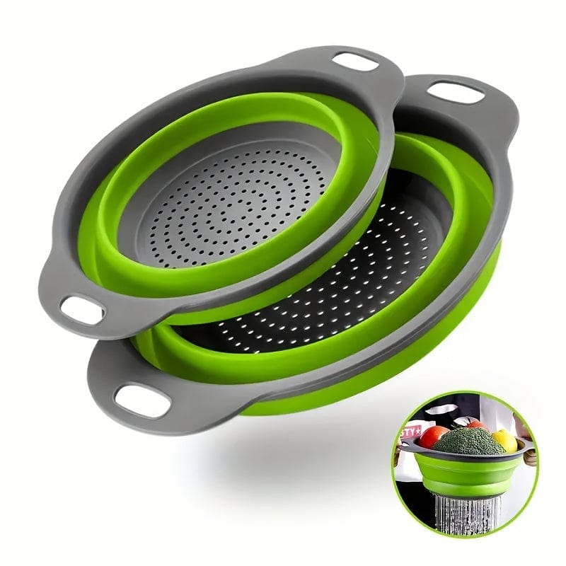 Passeoire Pliante Silicone pour Égoutter Pâtes et Fruits - Set de 2 - Vert / Rouge / Bleu