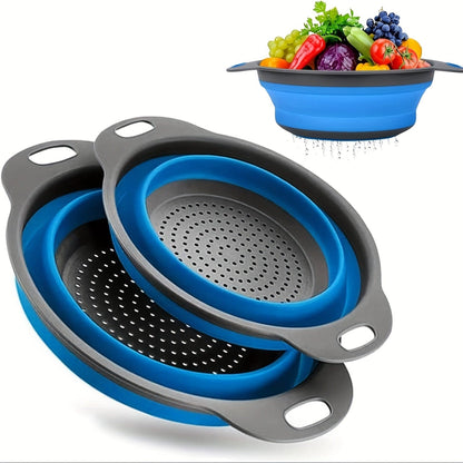Passeoire Pliante Silicone pour Égoutter Pâtes et Fruits - Set de 2 - Vert / Rouge / Bleu