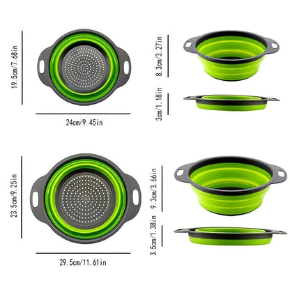 Passeoire Pliante Silicone pour Égoutter Pâtes et Fruits - Set de 2 - Vert / Rouge / Bleu