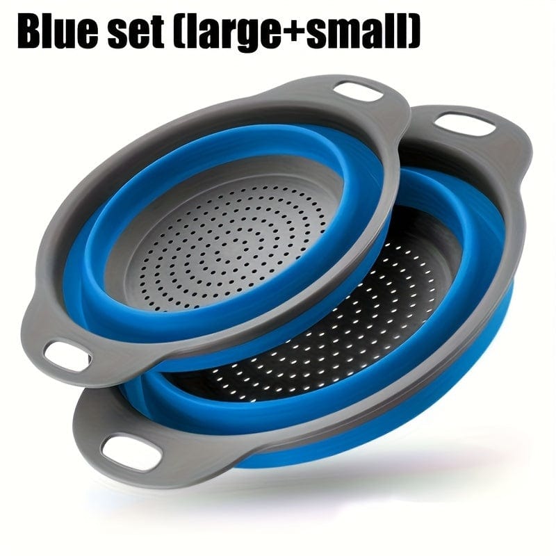 Passeoire Pliante Silicone pour Égoutter Pâtes et Fruits - Set de 2 - Vert / Rouge / Bleu Blue A / 2pcs Set