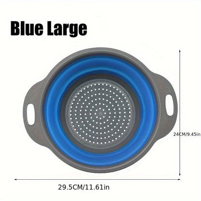 Passeoire Pliante Silicone pour Égoutter Pâtes et Fruits - Set de 2 - Vert / Rouge / Bleu Blue A / Large