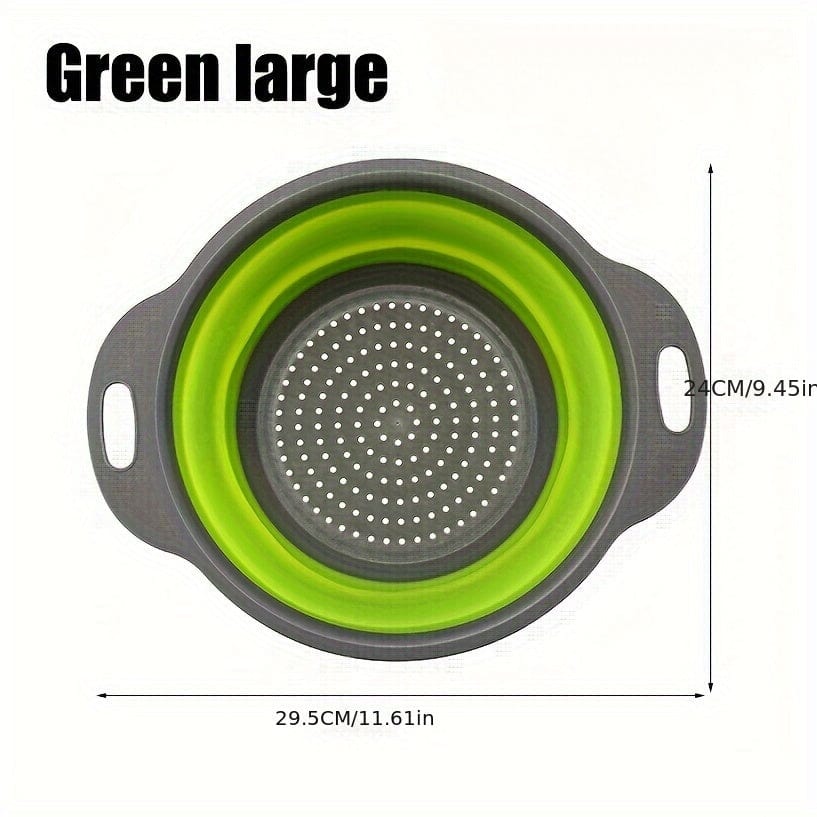 Passeoire Pliante Silicone pour Égoutter Pâtes et Fruits - Set de 2 - Vert / Rouge / Bleu Green / Large